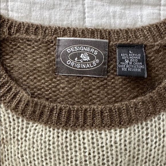 VTG Designers Originals Women’s L Mohair Blend Sweater Brown Beige Block Plaid - Picture 6 of 10